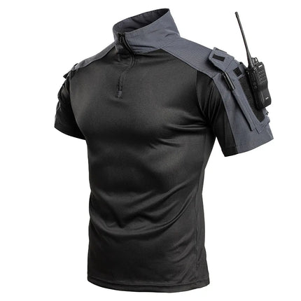 Men's Tactical Combat Shirt Short Sleeve 1/4 Zip Breathable Quick Dry Camo for Airsoft Paintball Training Outdoor Hunting Hiking