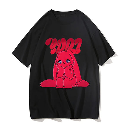 Yuqi 1st Mini Album YUQ1 T-shirt Same Rabbit Pattern Printing Tee-shirt Kawaii Fashion O Neck Cotton Tops T-shirt Couples Clothes