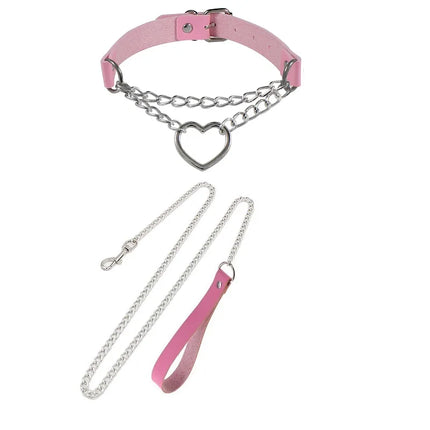 Cosplay Necklace Leash And Collar Bdsm Leather Slave Heart Bell Ring C harm Collars Set For Women Bondage Gothic Choker Accessor