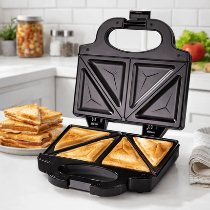 2-in-1 750W Fast Heating Sandwich Toaster & Panini Press, Double-Sided Non-Stick Grill, Cool Touch Handle, Vertical Storage