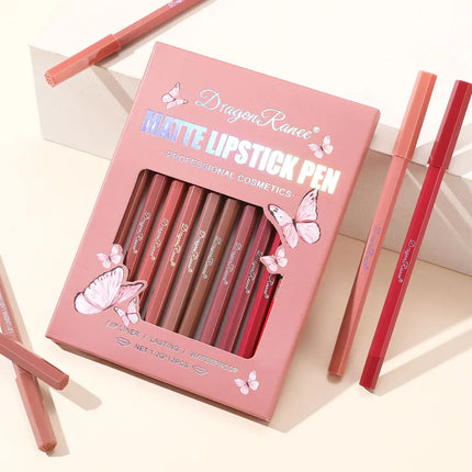 12-Piece Lip Liner Set Velvet Matte Matte Waterproof and Sweat-Proof Non-Fading Lipstick Autumn and Winter Whitening Complexion Long-Lasting Lip Liner