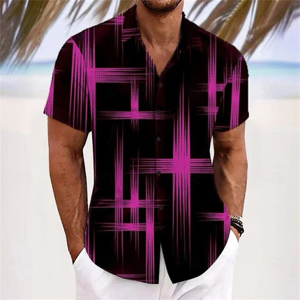 Men's Geometric 3D Printed Lapel Short Sleeve Casual Fashion Shirt Summer Outdoor Vacation Hawaiian Shirt