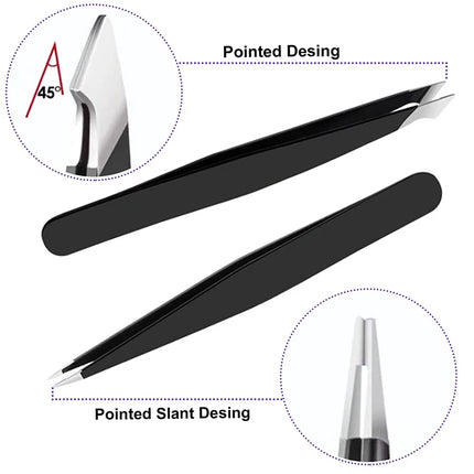 4Piece Stainless Steel Tweezer Set for Facial Hair Removal and Splinter Removal travel kit