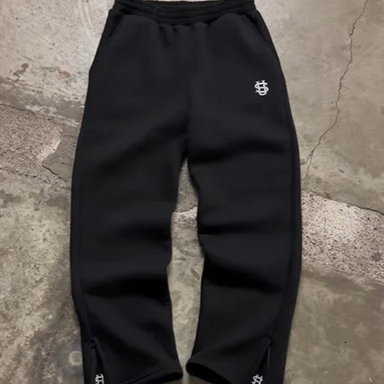 Retro Y2k Street Trendy Men and Women Hip Hop embroidery Casual Trousers Elastic Waist Zipper Loose Solid Color Sports Pants