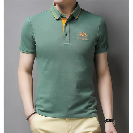 Summer New Men's Embroidered Polo Collar 100% Cotton Short-Sleeved Polo Shirt Fashion Solid Color Casual Top T-shirt M-4XL