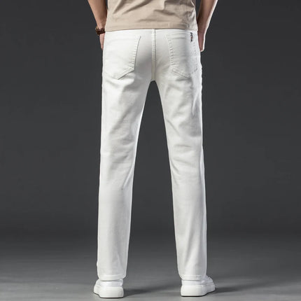 2023 Men White Jeans Fashion Casual Classic Style Regular Straight  Fit Soft Trousers Male  Advanced Stretch Pants