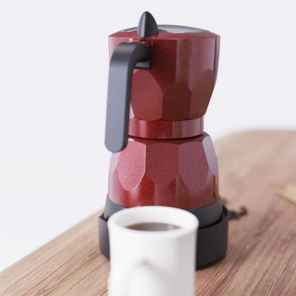 110V/220V Electric Coffee Maker Portable Aluminum Mocha Pot Electric Italian Coffee Maker Percolator for Home Red 150ml/3 Cups
