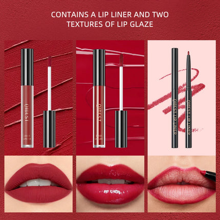 3pcs Matte Liquid Lipstick+Lip Liner Set Lip Glaze Makeup Nude Black Red Velvet Lip Gloss Long Lasting Lip Tint Cosmetics Kits