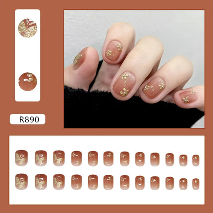 Thousands Stars 24 Pcs Press on Nails Pink Nail Polish Glossy Artificial Finger Manicure Reusable False Nails for Women