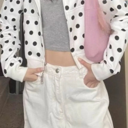 Korean Y2k Clothes Hoodies Women Tops Polka Dot Autumn Winter Sweatshirts Korean Fashion Sweet Vintage Sudaderas Mujer Hoodie