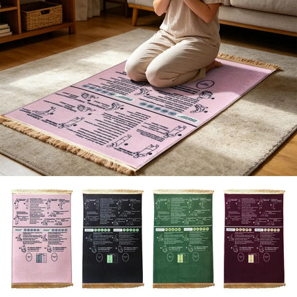Foldable Step By Step Educational Prayer Mat Non-Slip Visual Instructions Guided Prayer Mat Portable Bilingual Guided Prayer Mat
