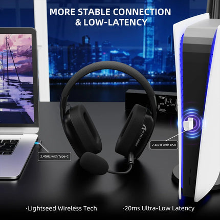 ATTACK SHARK L80PRO Wireless Gaming Headset Tri-Mode 2.4GHz Bluetooth Wired 40mm Drivers Mic Low Latency Lightweight Headphone