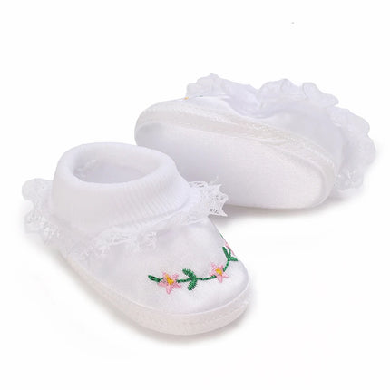Newborn Baby's First Baptism Shoe: Newborn Boys and Girls' White Baptism Shoes Soft Sole Walking Shoes Multiple Styles-9CM/10CM