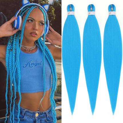 Sky blue Blonde Braiding Hair Pre stretched 26 Inch 3 Packs Pre stretched Braiding Hair Yaki Texture Synthetic Hair Extensions