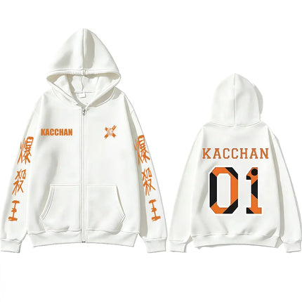 Anime My Hero Academia Bakugou Katsuki Zipper Hoodie Men Women Cartoon Cosplay Zip Up Hoodies Male Casual Retro Oversized Jacket