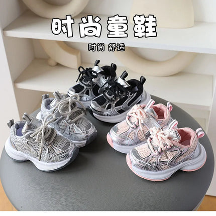 Girls' Sports Shoes 2025 New Style Soft Sole Children's Casual Shoes Fashionable Breathable Stripe Dad Shoes for Kids Boy