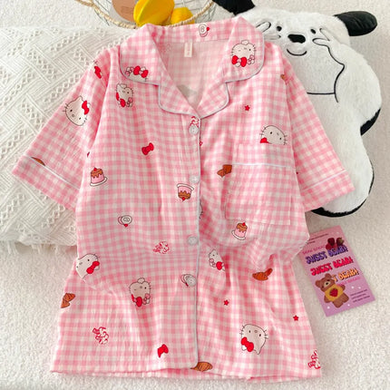 Anime Hello Kitty Pajamas Set Sanrio Woman's Loungewear Cartoon Sweet Household Clothes Student Kawaii Home Wear Girl Gifts