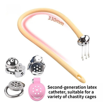 New 2.0 Latex Catheter Chastity Cage Accessories Super Long Detachable Showerhead Urethral Stimulation Plug Male Sex Toys