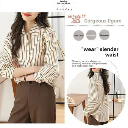 Women's Striped Shirt Casual Long Sleeve Fashion Outerwear Korean Style Spring Autumn New Arrival Elegant French Feel Top