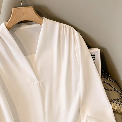 2026 Spring Autumn Long Sleeve Big Size Women Shirts Office Lady V-Neck Solid Color Blouses Elegant and Youth Woman Tops