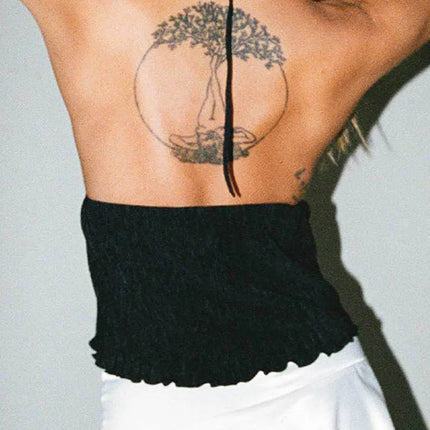 Women's Halterneck Crop Tops Summer Solid Color Bandage Open Front Backless Sleeveless Green Tops Y2K Streetwear