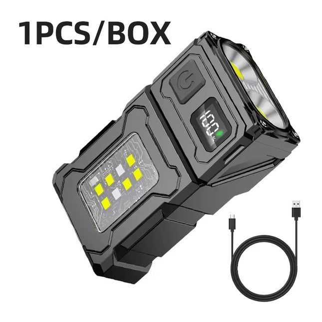 Mini USB Rechargeable LED Flashlight - Portable Super Bright Torch with Tail Magnet, Side COB Emergency Light & Camping Lantern
