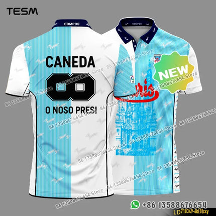 TESM Summer Vintage POLO Shirt Men Stripe Sports V-neck T-shirt Street Trendy Short Sleeve 3D HD Print T-shirt