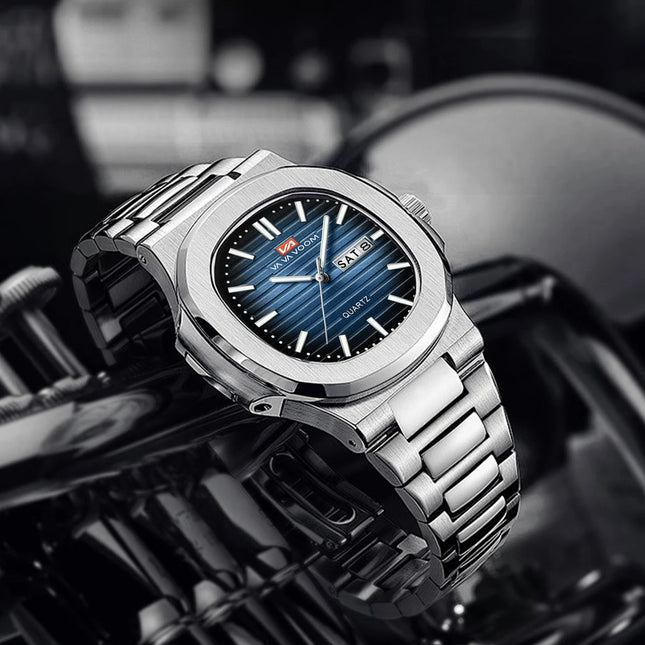 VA VA VOOM Square Luxury Men Wristwatch Waterproof Luminous Date Stainless Steel Male Clock Business Sports Quartz Watch for Men