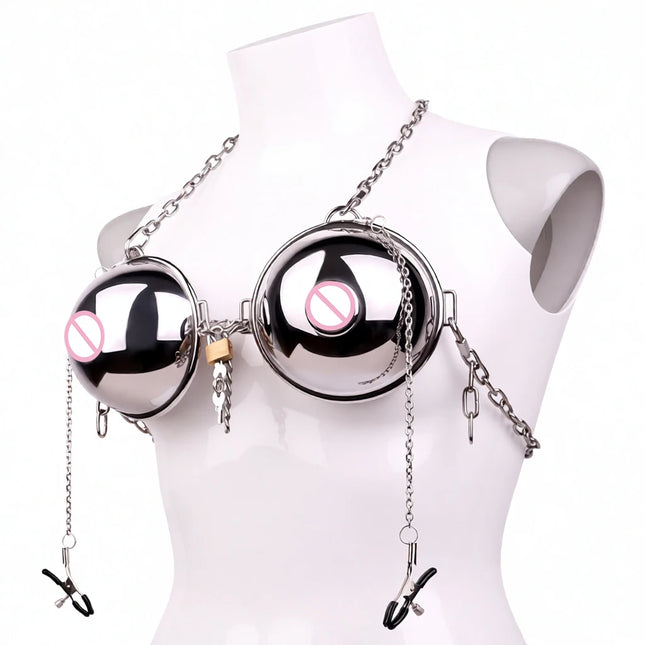 QKKQ Breast Cover With Nipple Clamp Nipples Covers Female Chest Hood Harness Hollow Breast Clip Milk Clips Bondage BDSM Sex Toys