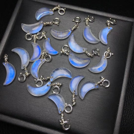 1 Pc Fengbaowu Natural Blue Moonstone Moon Pendant 925 Sterling Silver Reiki Healing Stone Jewelry Gift DIY Accessories