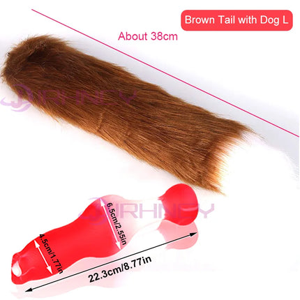 Dog Dildo With 35/65/95cm Fox Tail Silicone Butt Plug Cosplay Adult Sex Games Long Anal Plug Tail Animal Dildos for Women Penis