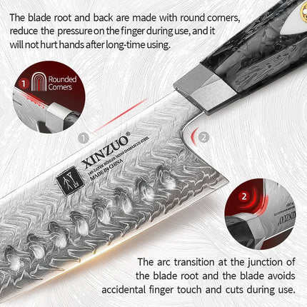 XINZUO 2PCS-7PCS Damascus Steel Knife Set With 145 Layers M390 Steel Black Carbon Fiber Handle Rust - Resistant  Gift Box