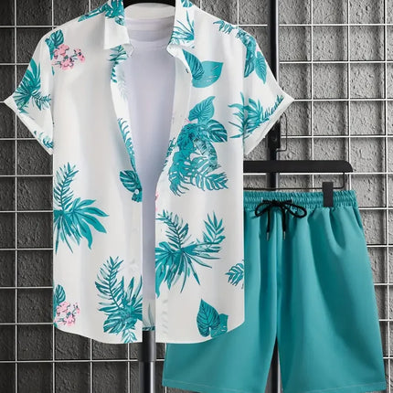 2025 Simple All-in-one Men's Shirt Set Coconut Tree Print 3D Printed Shirt And Shorts Set Summer Casual Vacation Hawaiian Shirt