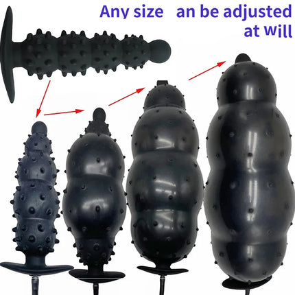 Super Long 5 Beads Inflatable Anal Plug Silicone Column Expandable Big Butt Plug Dildo Pump Ass Dilator BDSM Sex Toy for Couples
