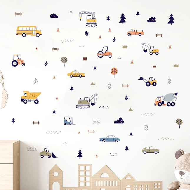 Cartoon Car Construction Truck Furniture Wall Stickers for Kids' Room Living Room Wall Decals Baby Child Home Decor Bedroom