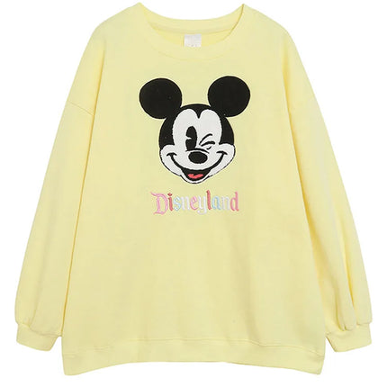 Disney World Disneyland Embroidery Sweatshirt Women Casual Fleece Jumper Mickey Daisy Duck Cartoon Loose Pullover Top O Neck