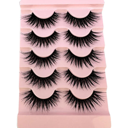 New 5 Pairs Wet False Eyelashes Naturally Wear False Eyelashes Everyday Sharp Tail Thick Simulation Cross Makeup Lashes