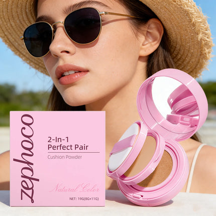 2 in 1 Air Cushion Powder Concealer Foundation Light Natural Long Lasting Oil-Control Waterproof Makeup Foundation Base Cosmetic