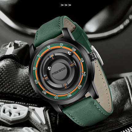 FOXBOX Watch Planet Design Fashion Floating Magnetic Pointer Free Ball Bearing Creative Simple Waterproof Quartz Watch for Men