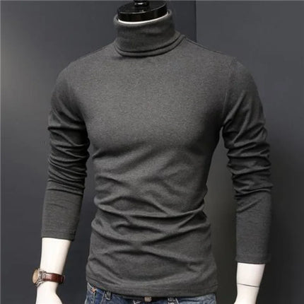 2026 Spring New Men's Turtleneck T-shirt Long Sleeve Slim Fit Solid Color High Elastic Bottoming Pullovers Basic Style Male Tops
