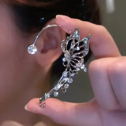 Clip Earrings Silver Color Metal Butterfly Ear Clip Without Piercing for Women Sparkling Zircon Ear Cuff Wedding Fashion Jewelry