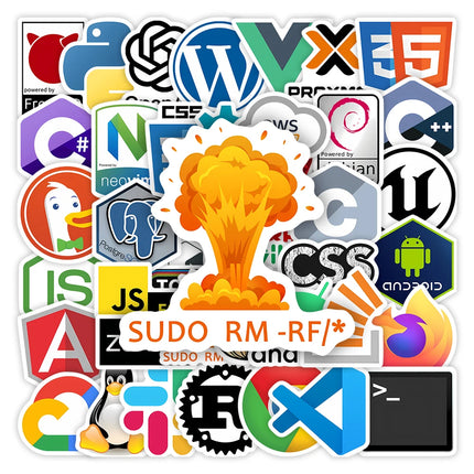 Fun Developers Stickers Programming Logo Github Go JAVA JS PHP OpenAi DIY Toy Gift Decal for Laptop Phone Luggage Waterproof