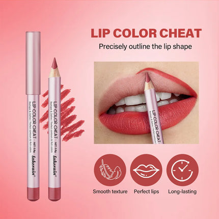 Mini Wooden Lip Liner Set in 4 Colors, Long-lasting And Pigmented Matte Lipstick Pencil, Smoothly Defines Beautiful Lips
