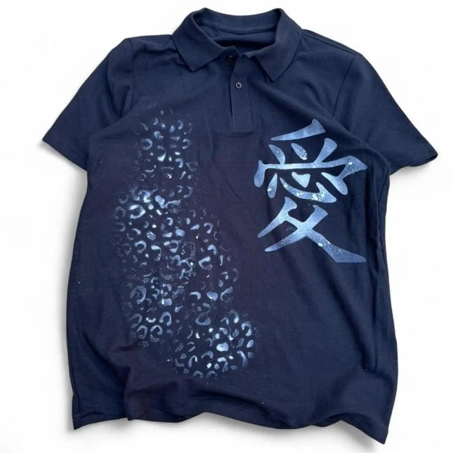 Men's Black Polo-shirts  Y2K High Street Punk European and American Spring Summer New Men Retro Shirt Cross Print Top Harajuku