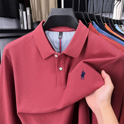 100% pure cotton luxury men's long-sleeve polo shirt designer brand Paul pony embroidery soft comfort spring autumn casual T-shirt