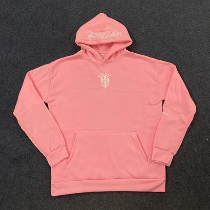Vintage Letter Embroidered Pink Long Sleeved Pullover Y2K Fashion Personality American Street Autumn Winter Sports Loose Hoodies