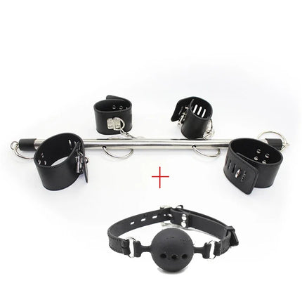 BDSM Kit Leg Spreader Bar Handcuffs Ankle Cuffs Bondage Restraints Open Mouth Gag SM Sex Toys For Couples Bedroom Adult Games