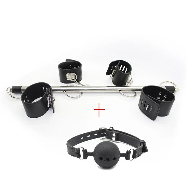 BDSM Kit Leg Spreader Bar Handcuffs Ankle Cuffs Bondage Restraints Open Mouth Gag SM Sex Toys For Couples Bedroom Adult Games