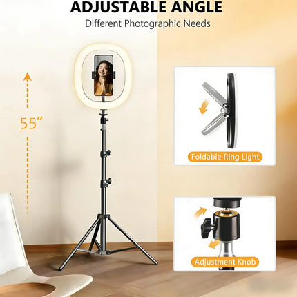 12-inch Foldable LED Ring Light With 110cm Tripod Stand , Adjustable 3 Light Modes CRI95+ for Photography,  Live Stream, Makeup