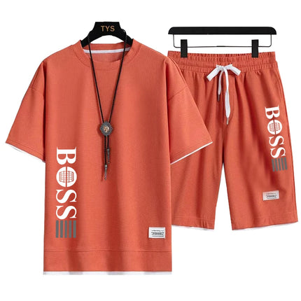 2026 Summer New Arrival Men's Casual Fashion Printed Bear Outdoor Sports Loose Quick-Drying Short-Sleeve T-Shirt + Shorts Set